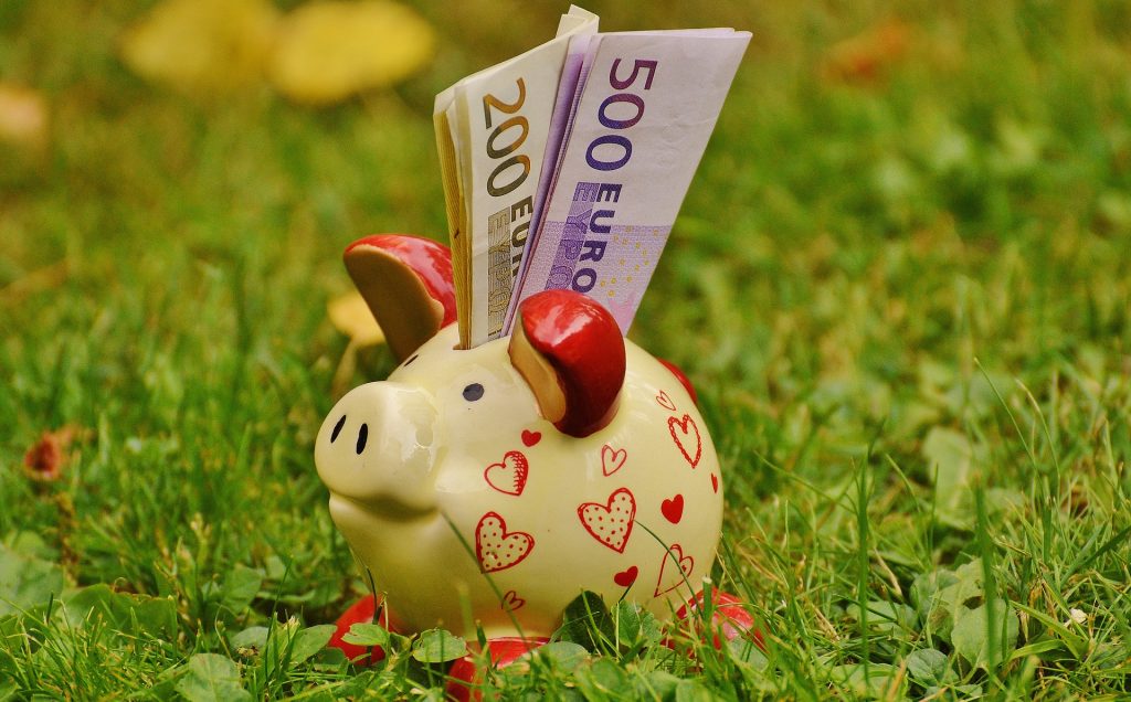 Piggy bank on grass